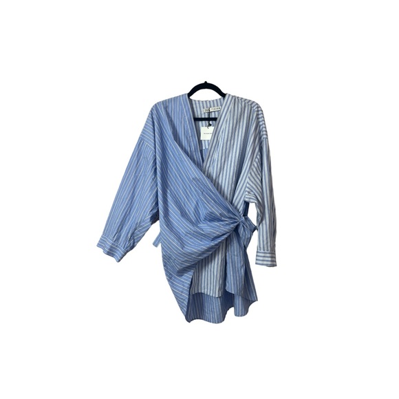 Blue Striped ZARA Poplin Peoni Wrap Shirt - Picture 2 of 5
